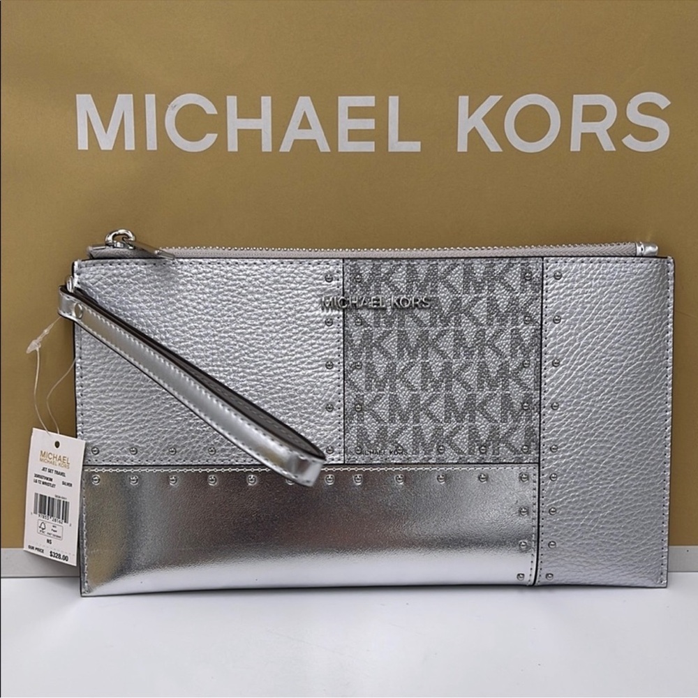 NWT Michael Kors Silver Colorblock Clutch *NOT a Wristlet* Super Cute!!